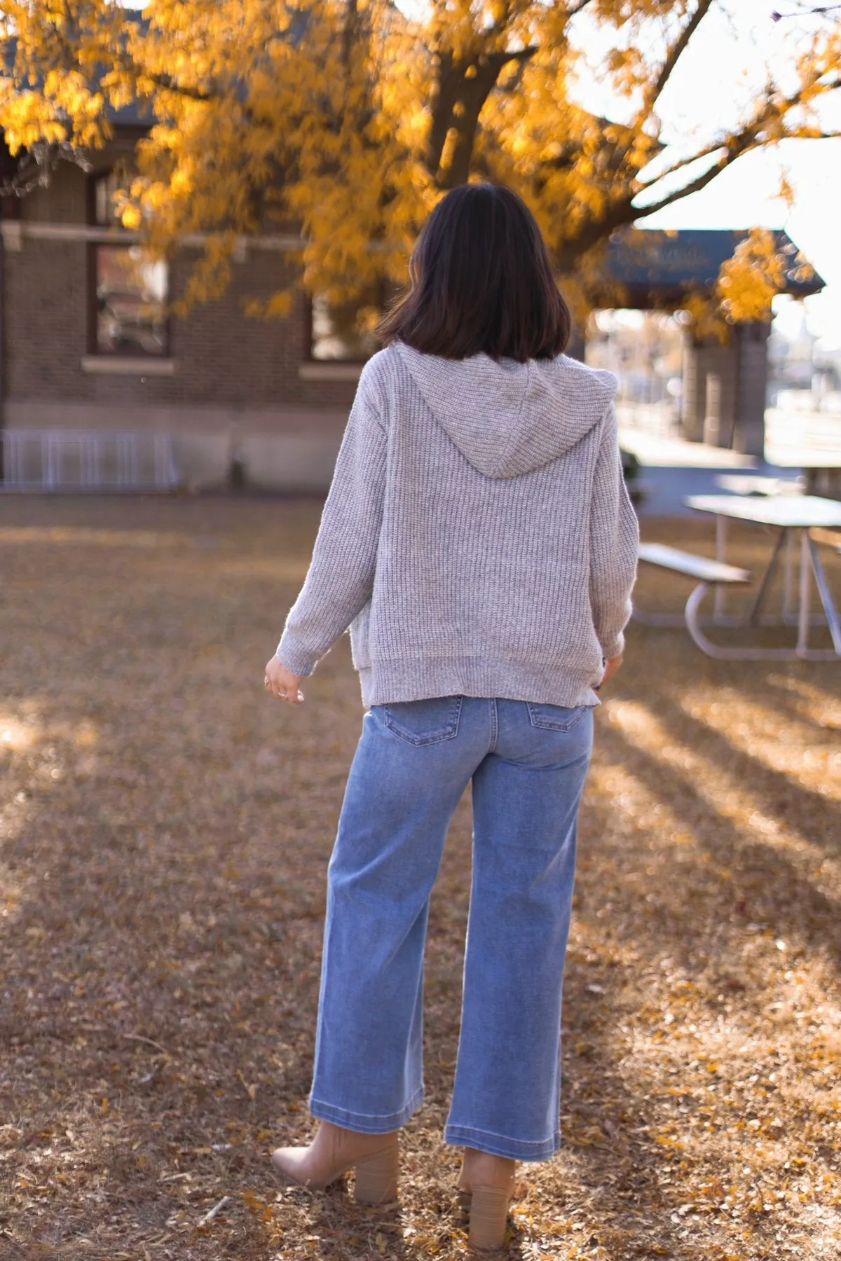 Chunky Heather Grey Zip Up Hooded Sweater