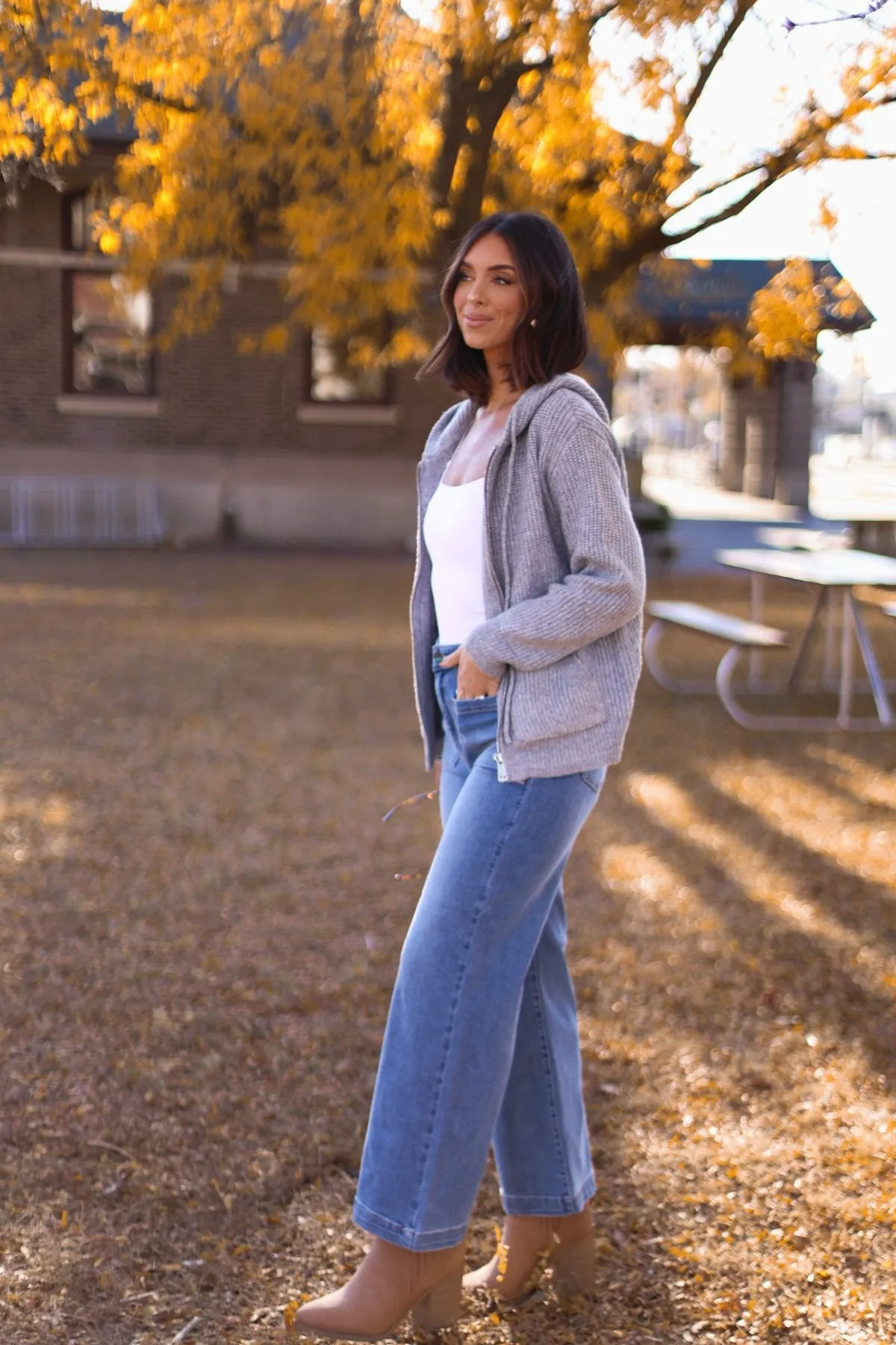 Chunky Heather Grey Zip Up Hooded Sweater