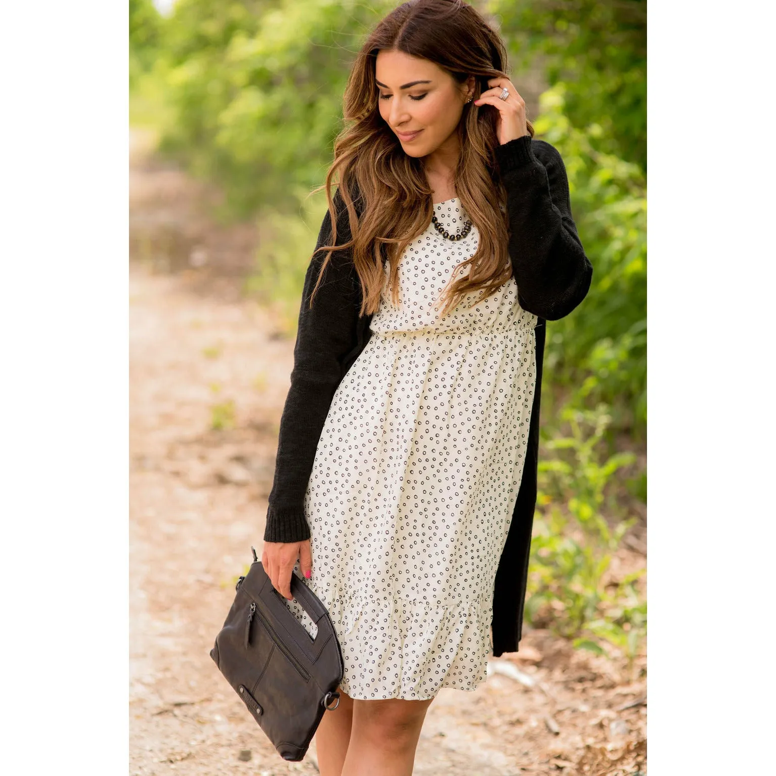 Circle Ruffle Bottom 3/4 Sleeve Dress