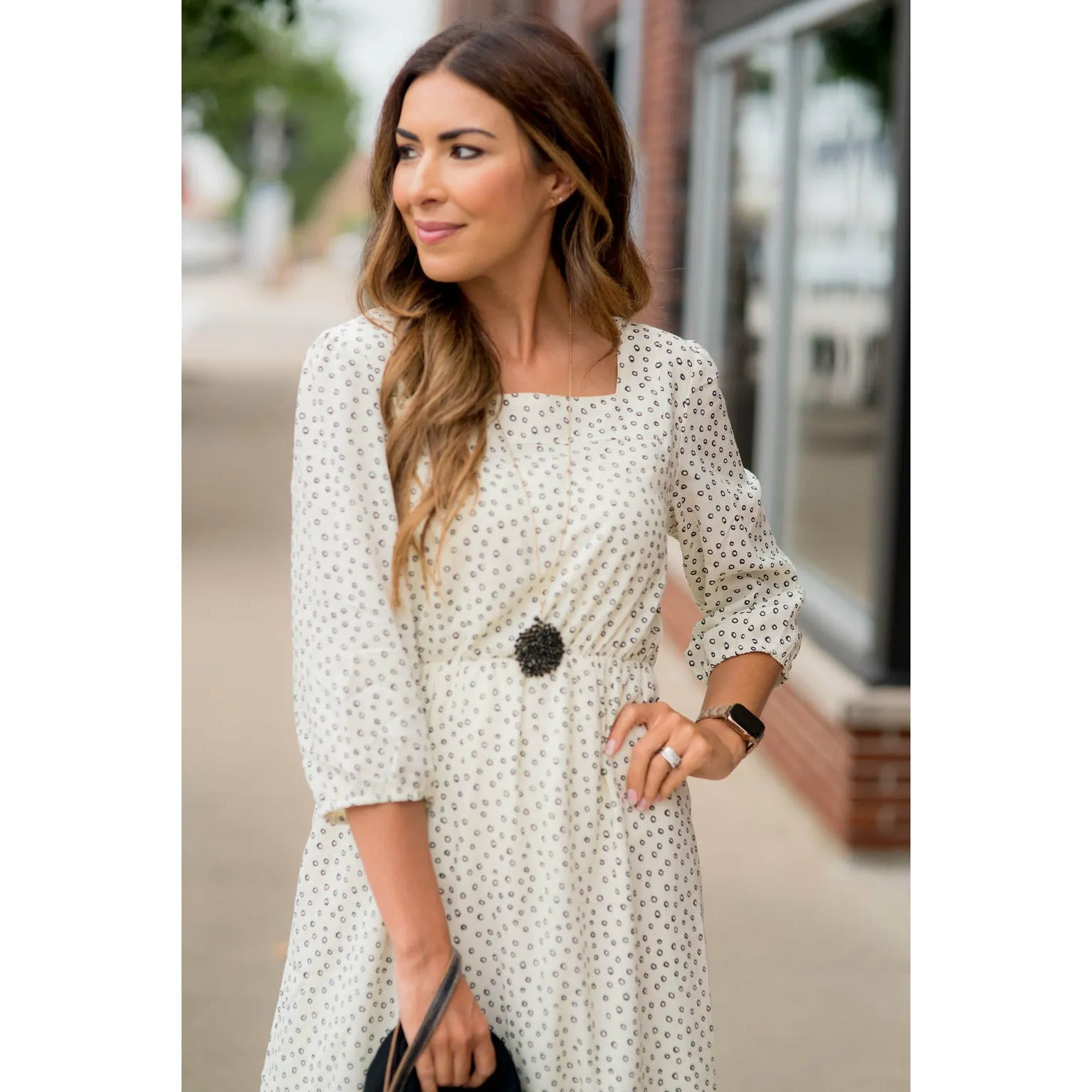 Circle Ruffle Bottom 3/4 Sleeve Dress