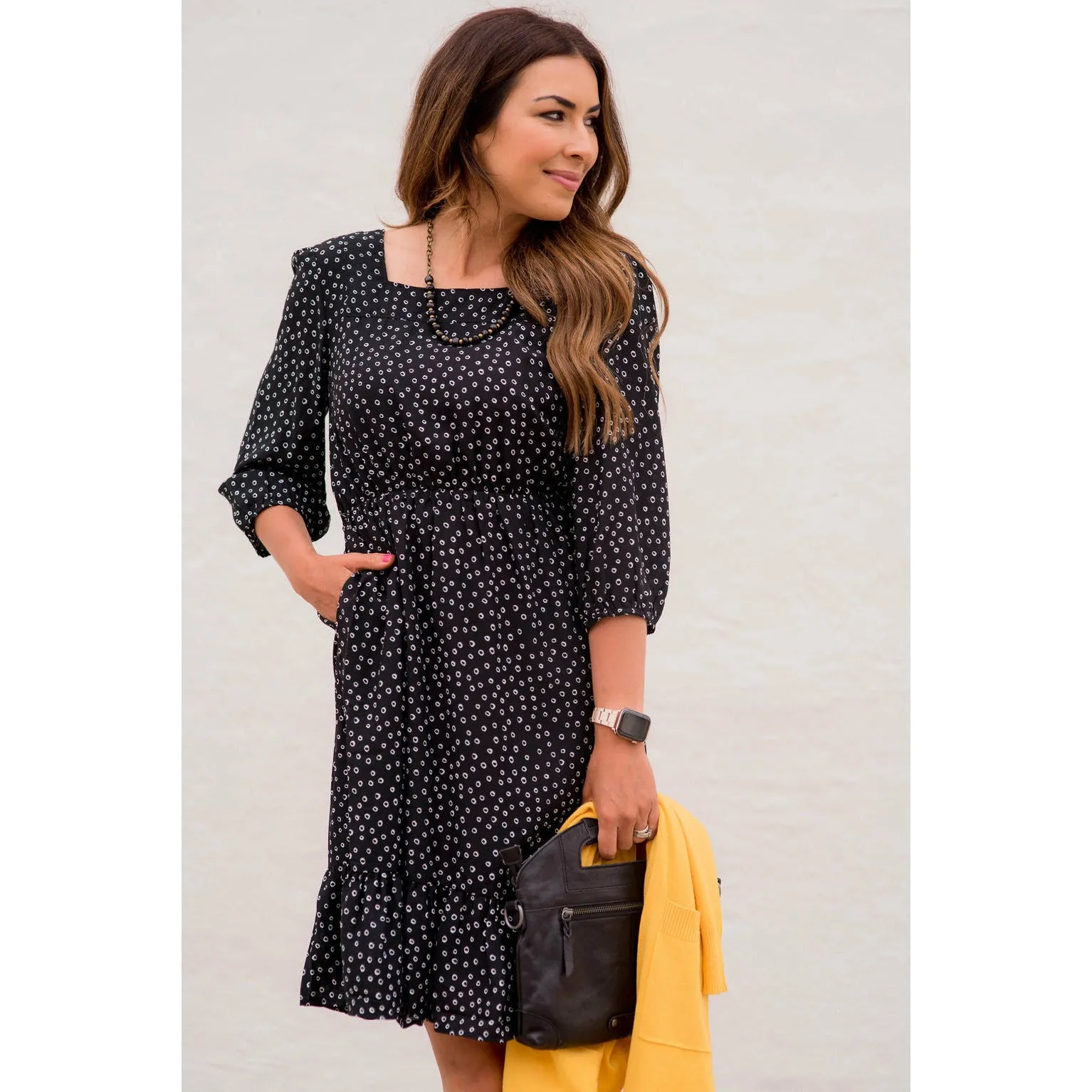 Circle Ruffle Bottom 3/4 Sleeve Dress