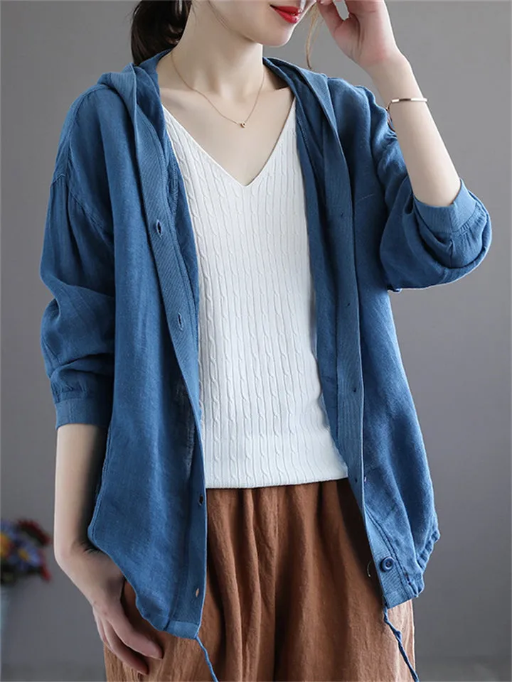 Cotton Linen New Hooded Female Jackets