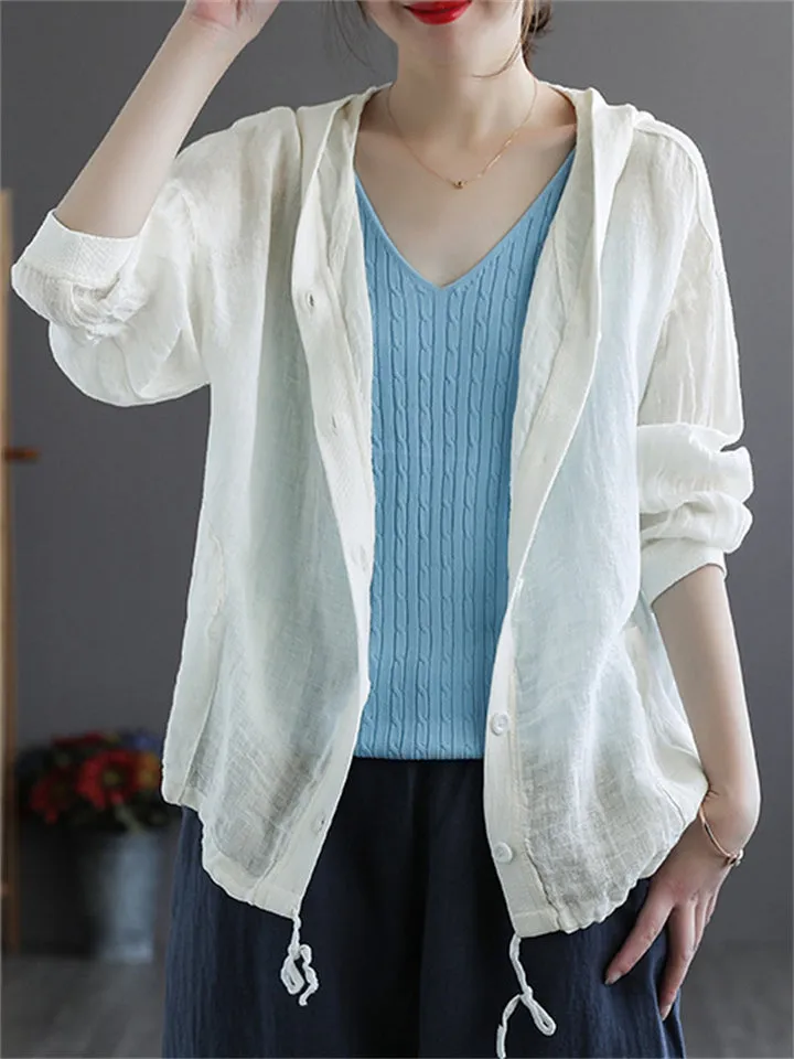 Cotton Linen New Hooded Female Jackets