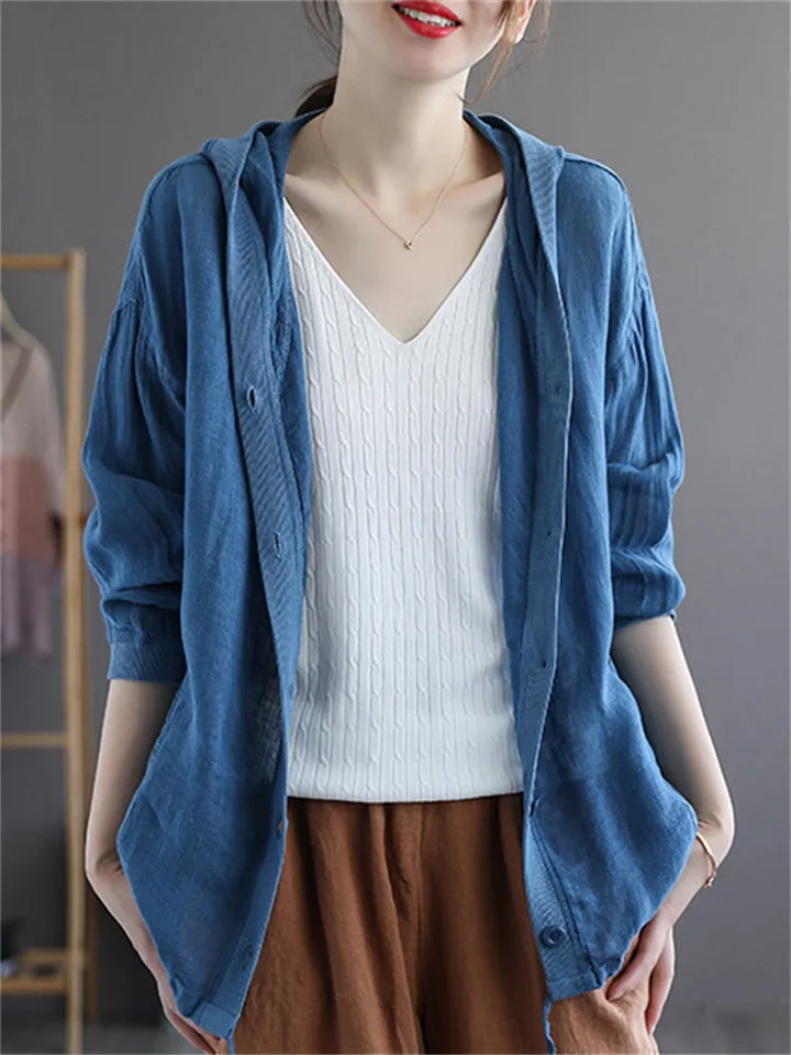 Cotton Linen New Hooded Female Jackets