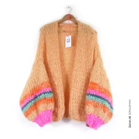 Creme-orange basic chunky mohair cardigan