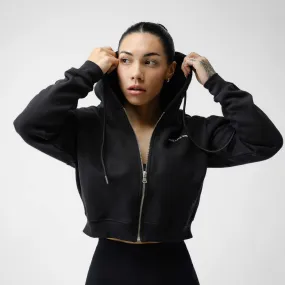 Cropped Zip-Up Hoodie - Black