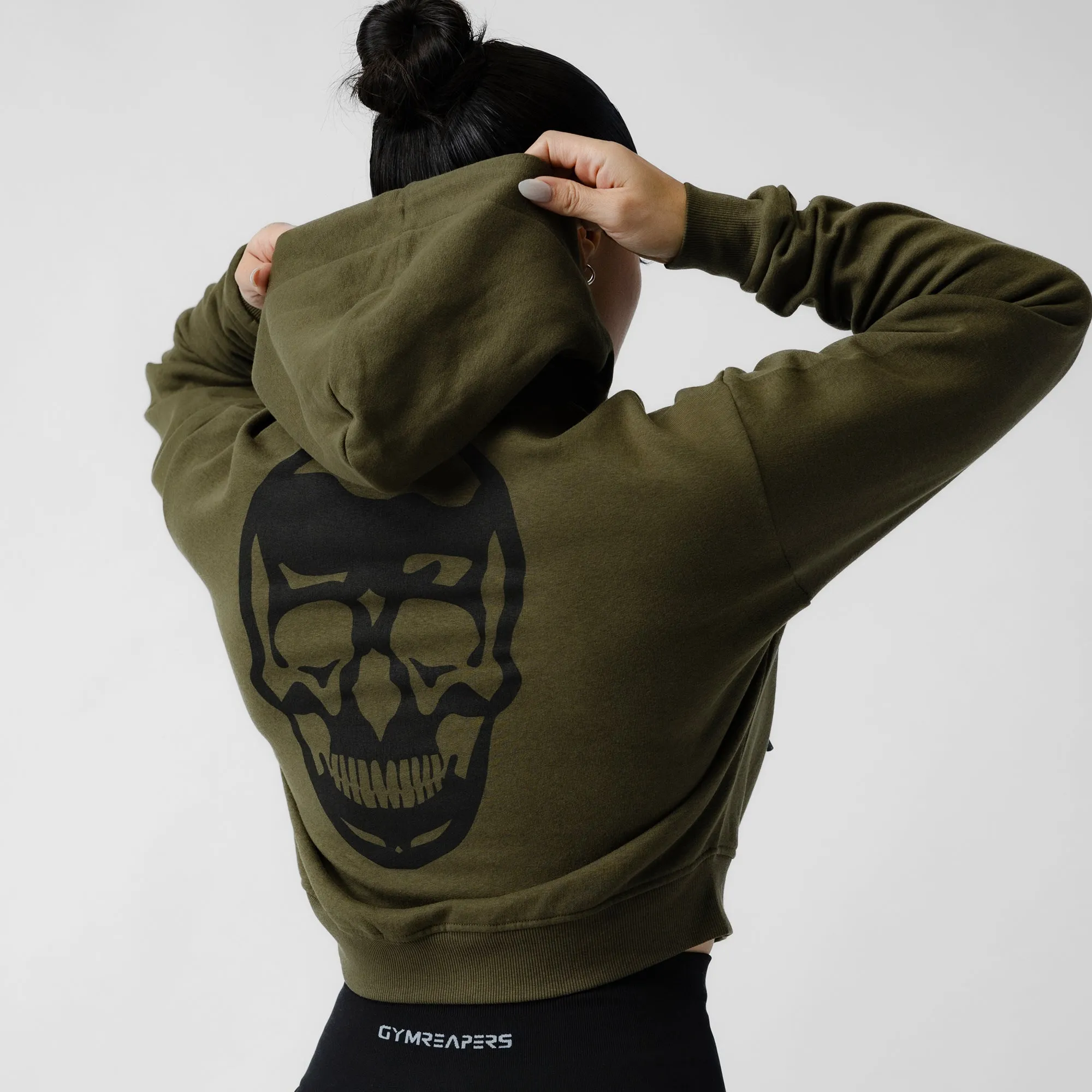 Cropped Zip-Up Hoodie - OD Green/Black