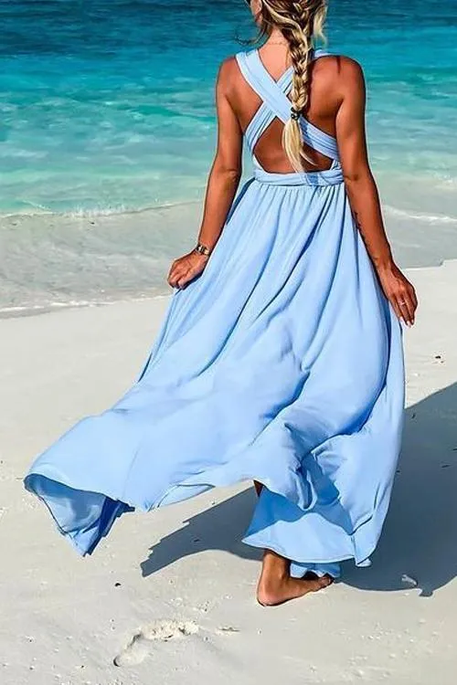 Cross Backless Sleeveless Maxi Dress