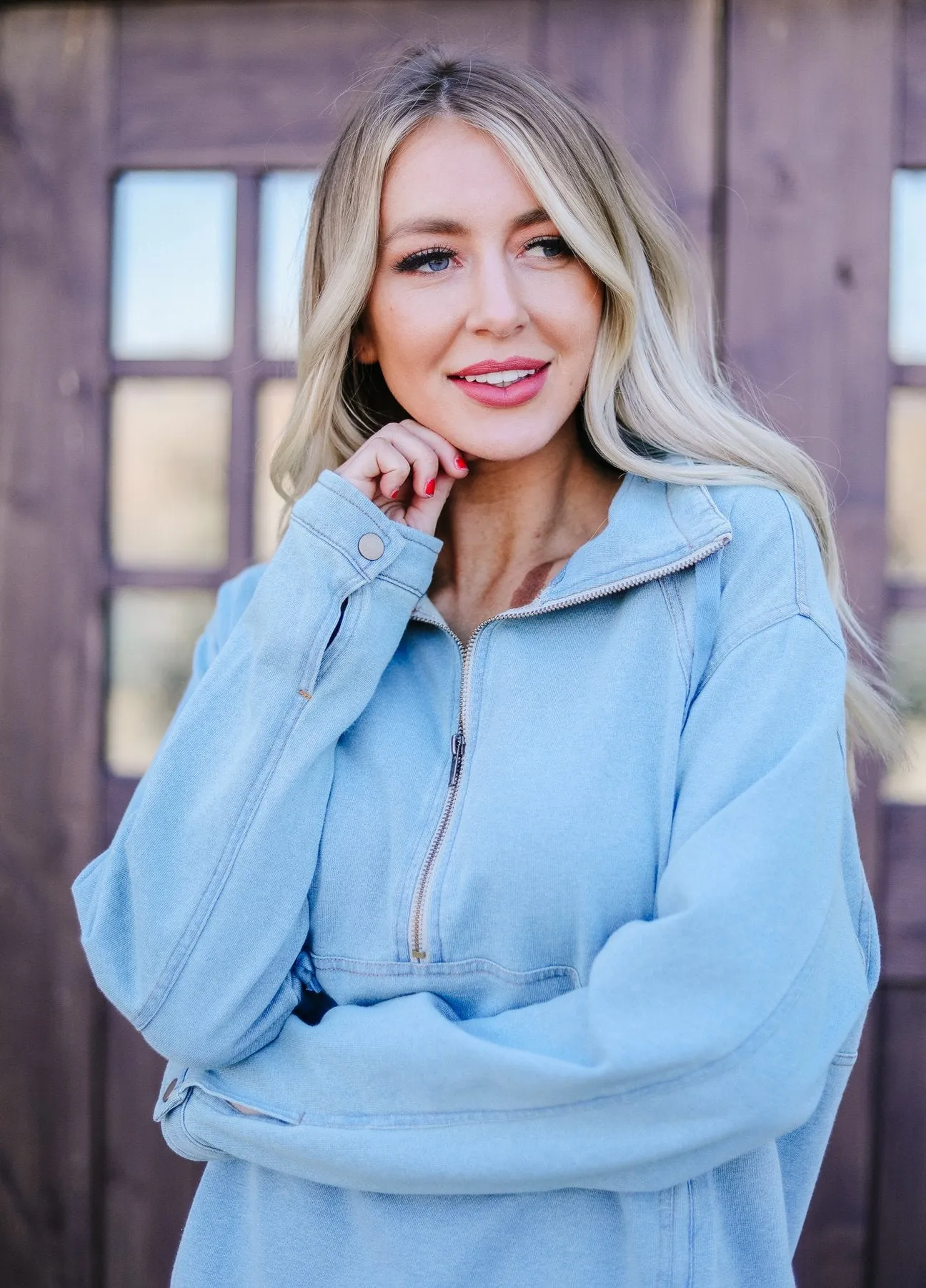 Denim Half Zip Pullover