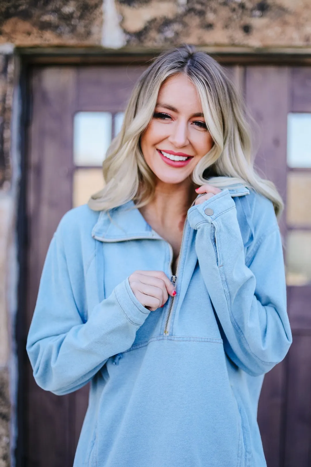 Denim Half Zip Pullover