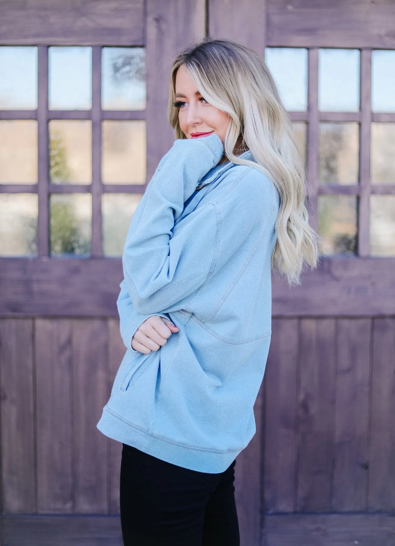 Denim Half Zip Pullover