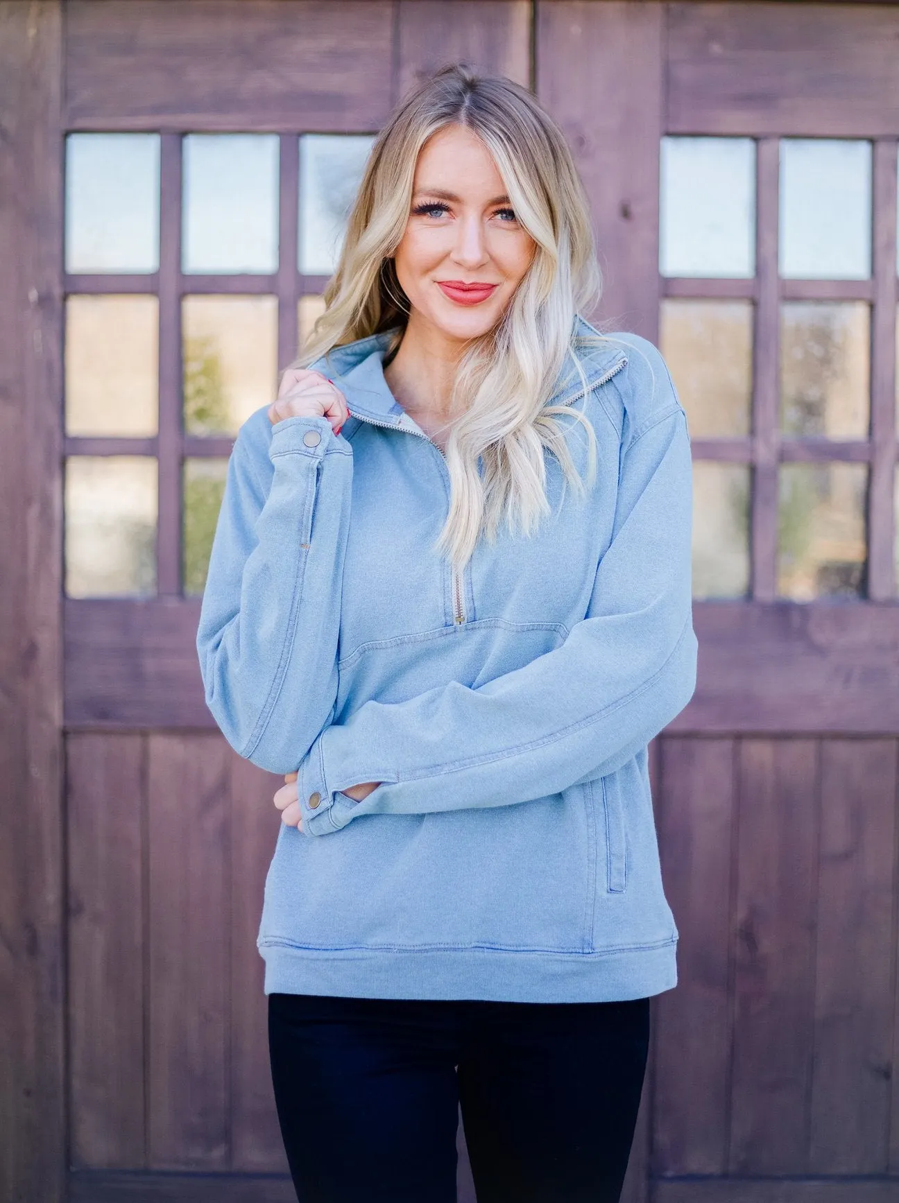 Denim Half Zip Pullover