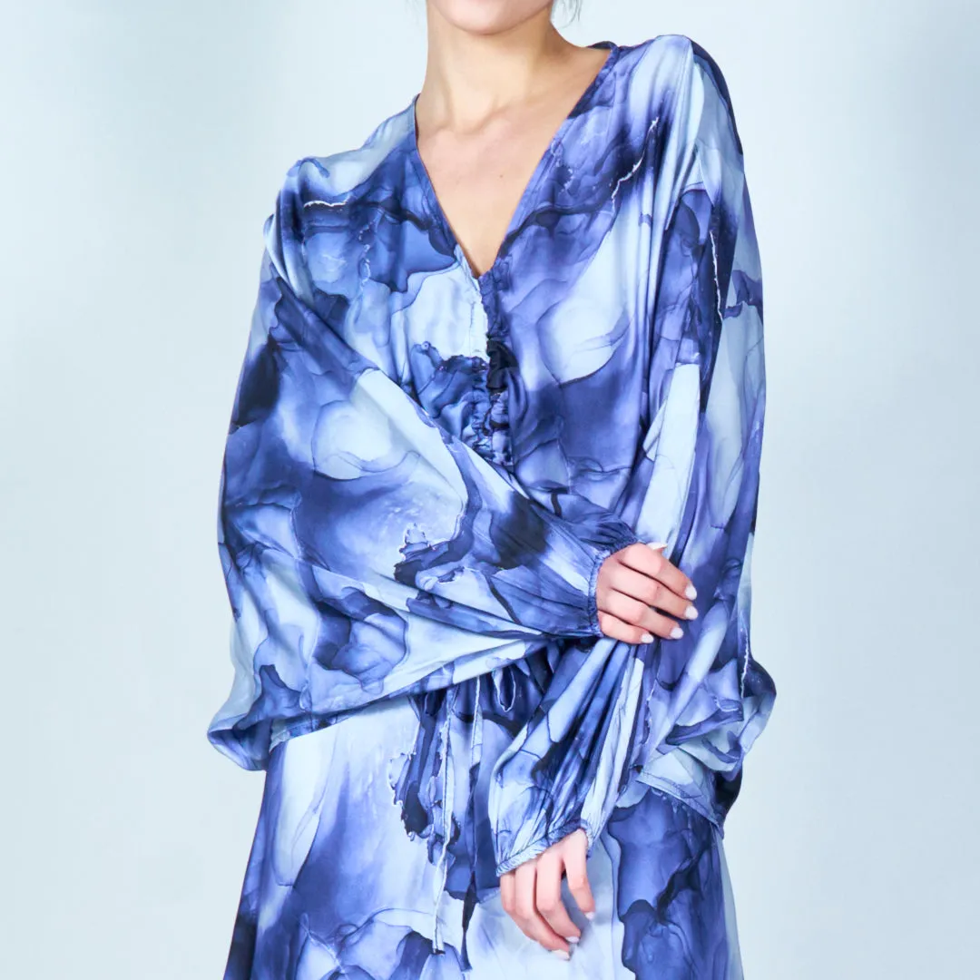 Drawstring ruched abstract print blouse wholesale