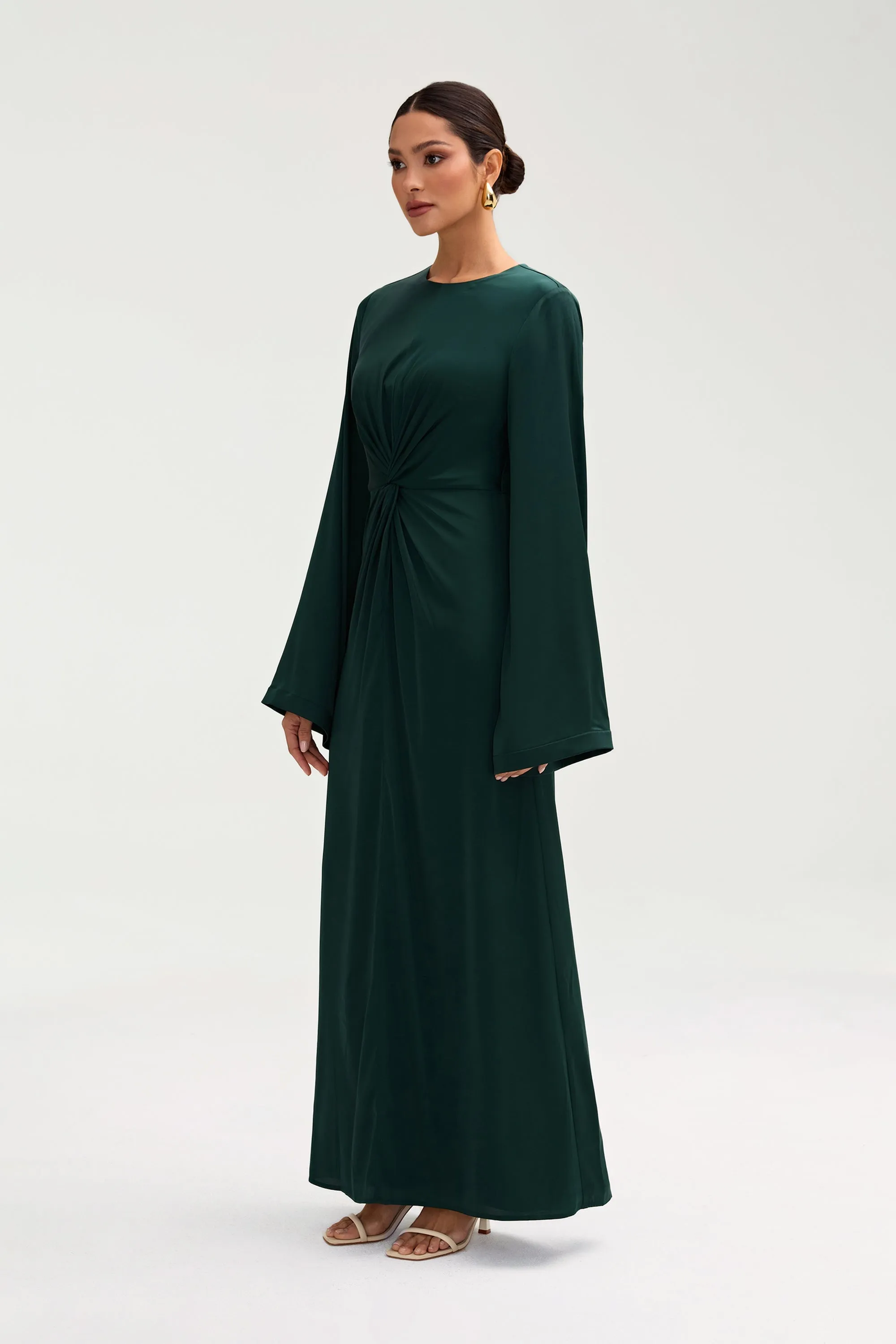 Duha Satin Twist Front Maxi Dress - Emerald