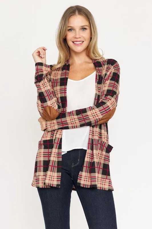 EG FASHION Plaid Contrast Elbow Patch Cardigan