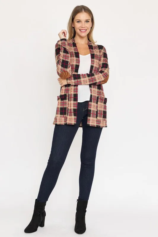 EG FASHION Plaid Contrast Elbow Patch Cardigan