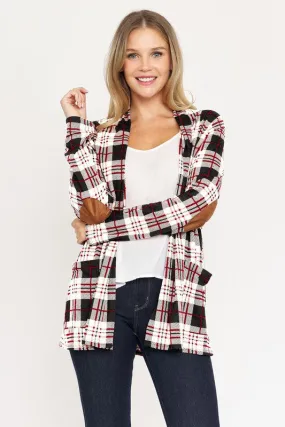 EG FASHION Plaid Contrast Elbow Patch Cardigan