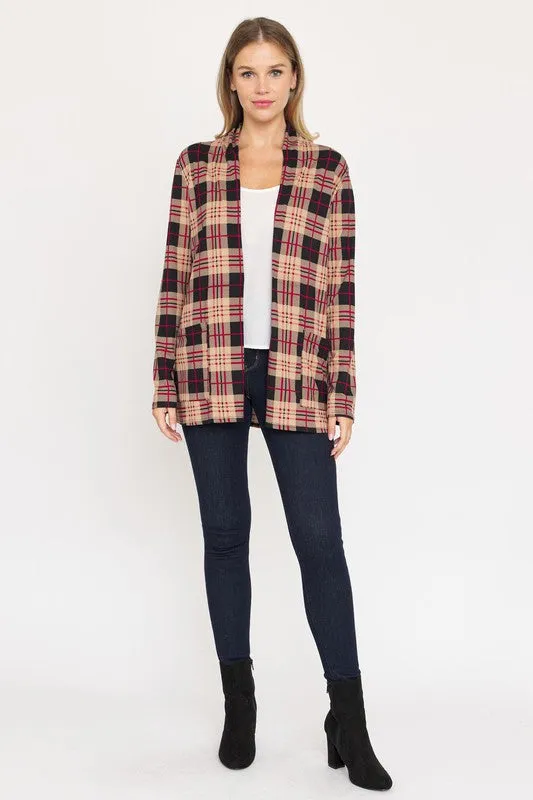 EG FASHION Plaid Contrast Elbow Patch Cardigan