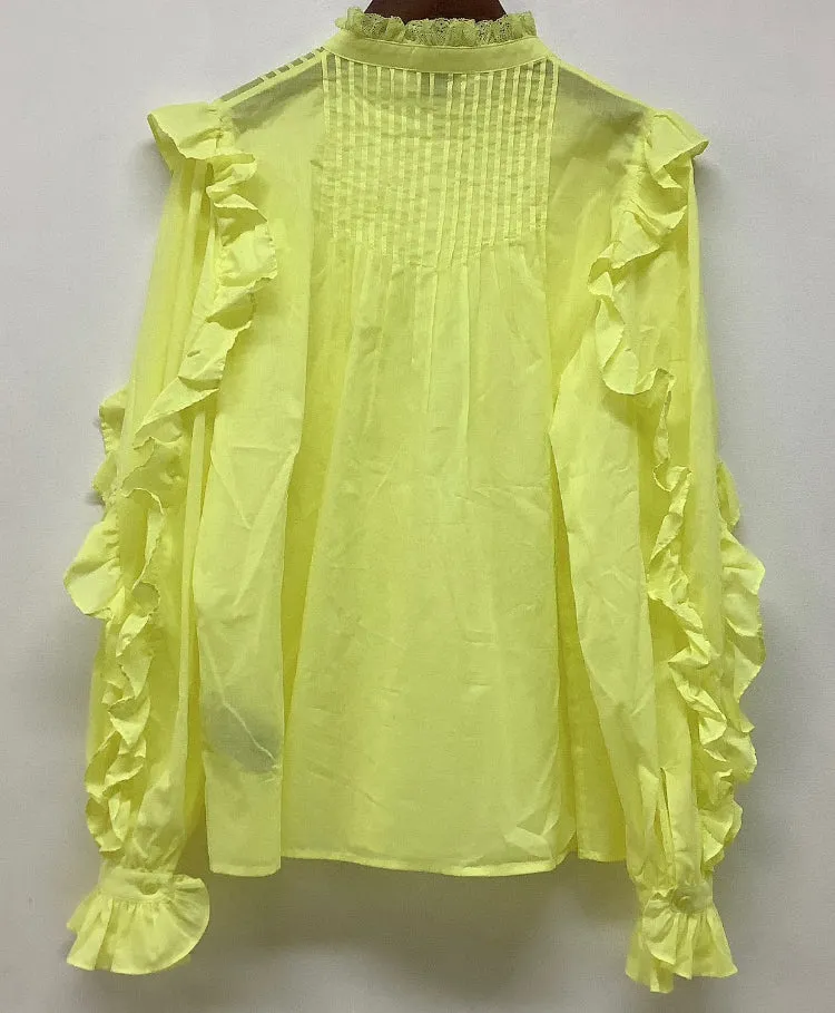 Elegant Ruffle Neck Pleated Blouse for Women