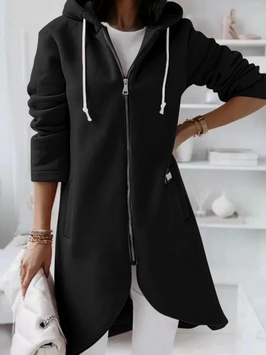 Fashionable Zipper Hooded Long Fleece Sweatshirt