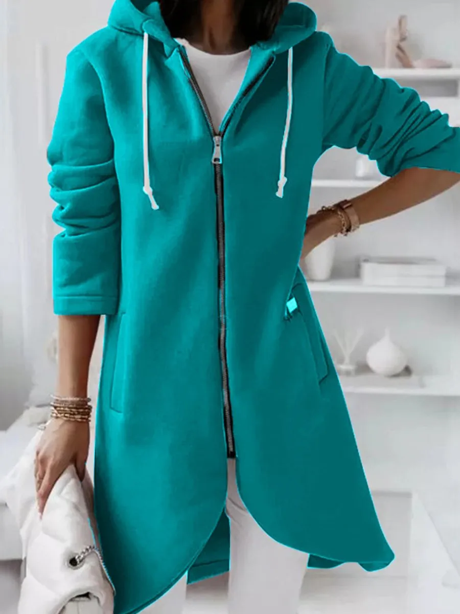 Fashionable Zipper Hooded Long Fleece Sweatshirt