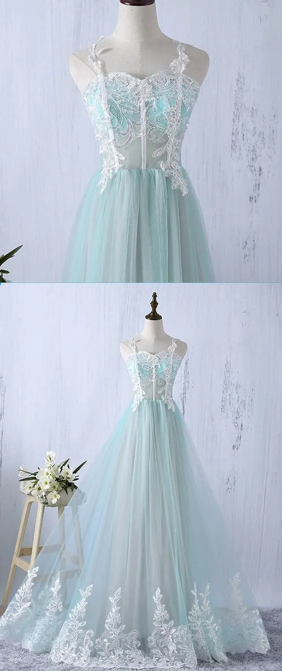 Flowy See Through Ice Blue Tulle Prom Dress Formal Gown