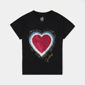 Girls Cotton Jersey T-Shirt H/S Hearts-BLACK