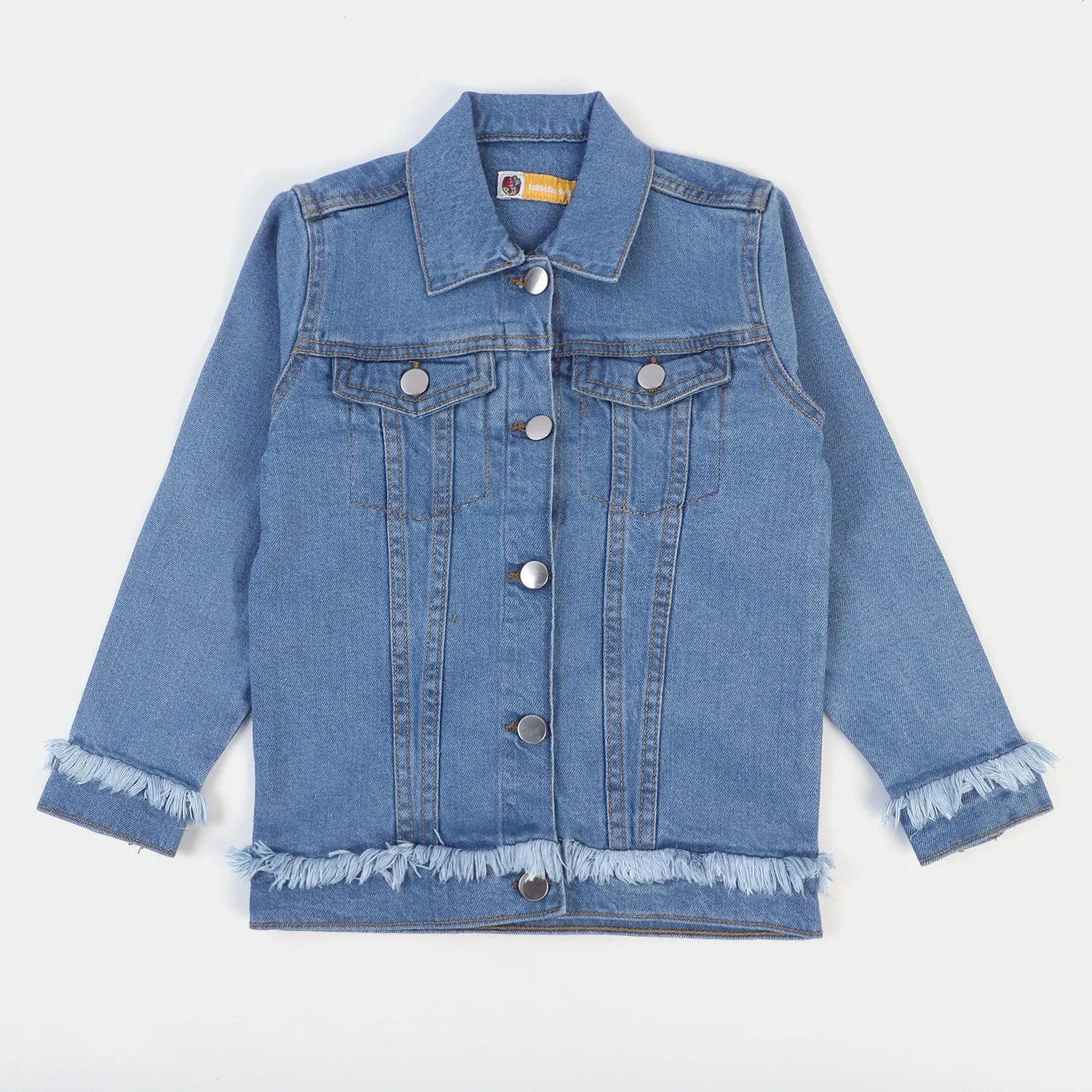 Girls Denim Jacket Fringes-LIGHT BLUE