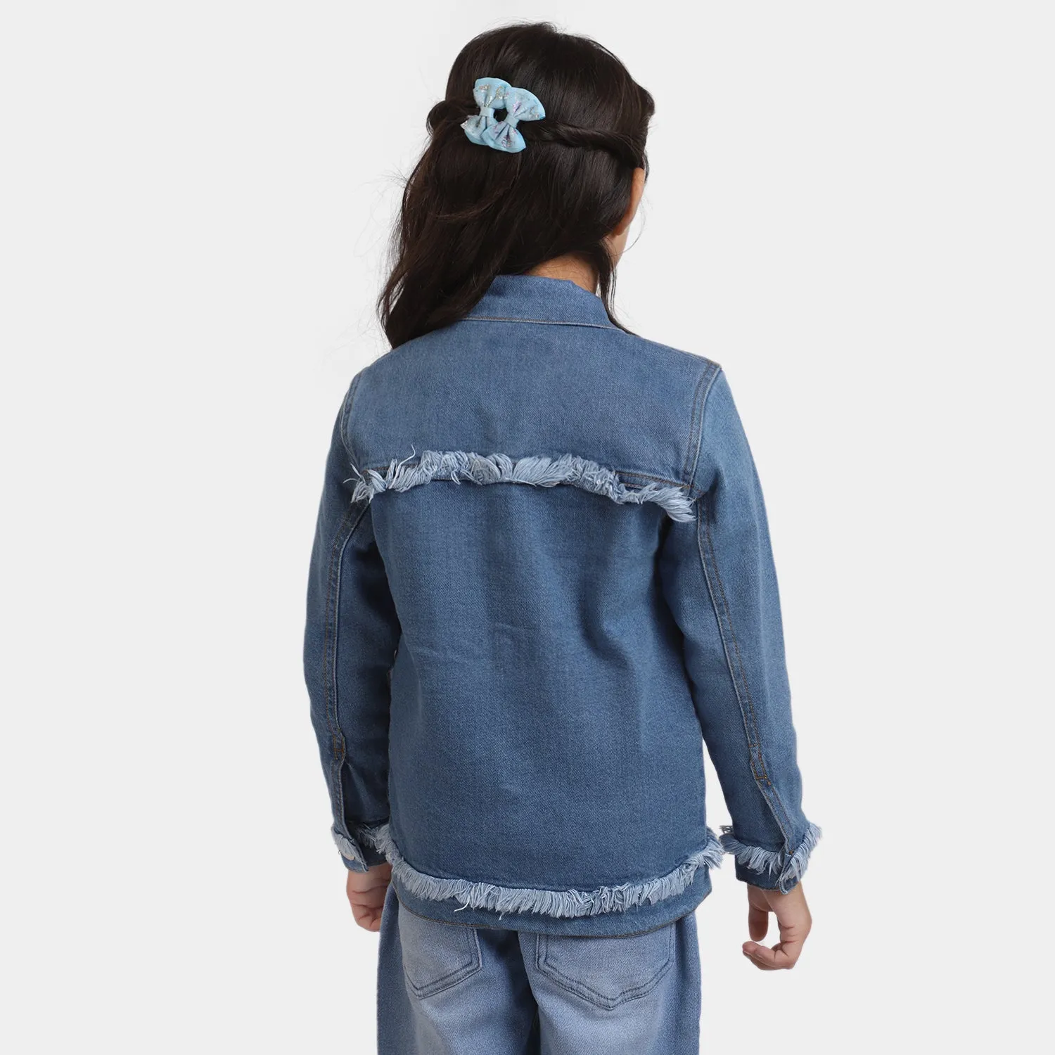 Girls Denim Jacket Fringes-LIGHT BLUE