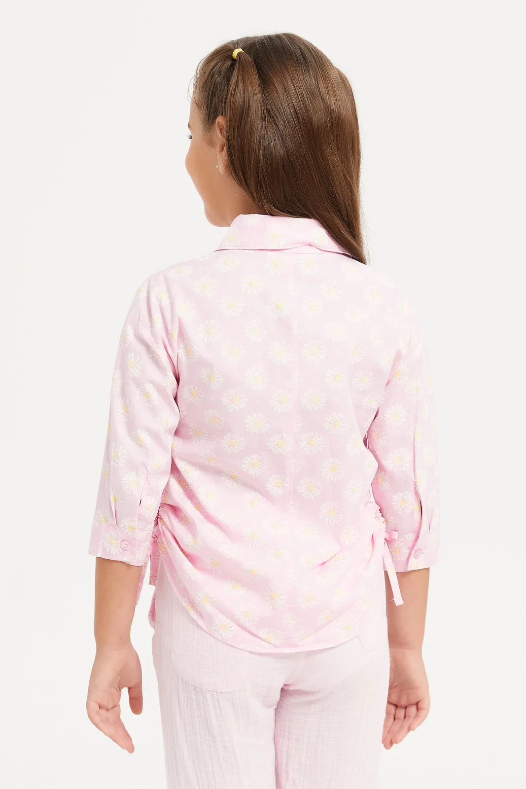 Girls Pink Collar Shirt With Side Drawstrings