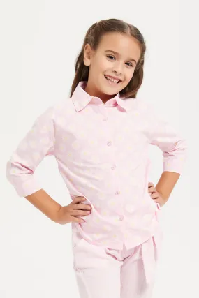 Girls Pink Collar Shirt With Side Drawstrings