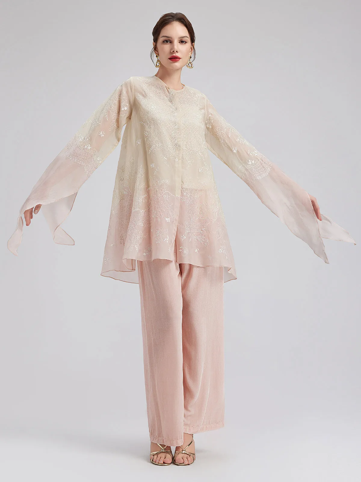 Gradient Embroidered Organza Top