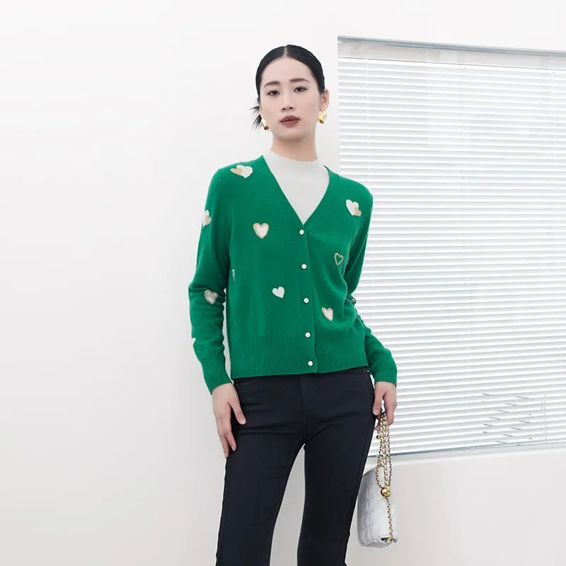 Green Heart Pattern Cardigan