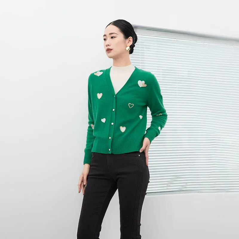 Green Heart Pattern Cardigan