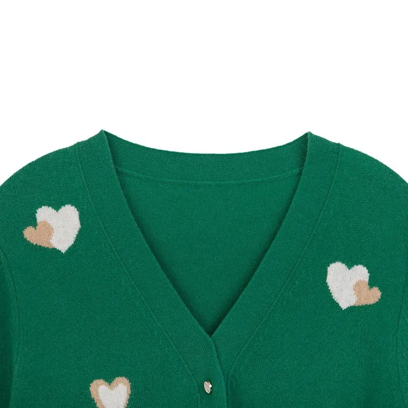 Green Heart Pattern Cardigan