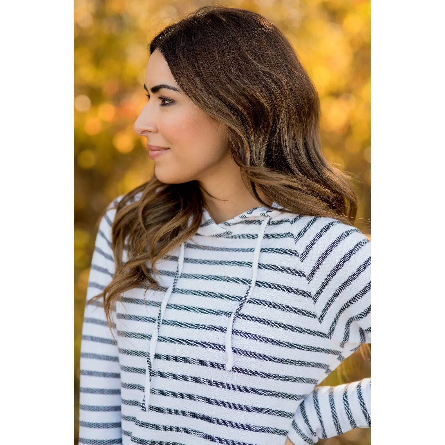 Heavily Trimmed Striped Elbow Patch Hoodie