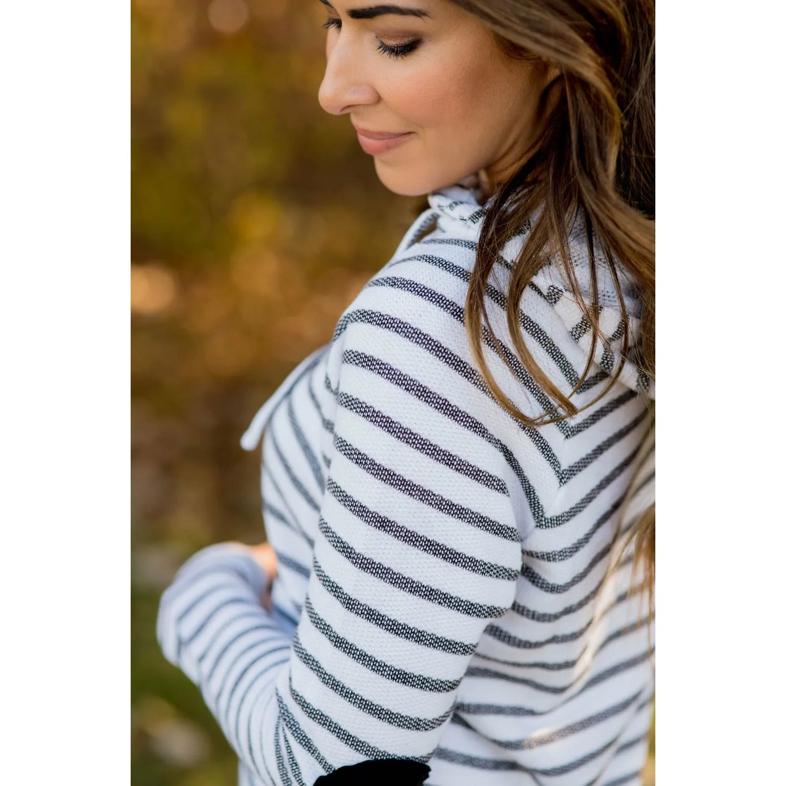 Heavily Trimmed Striped Elbow Patch Hoodie