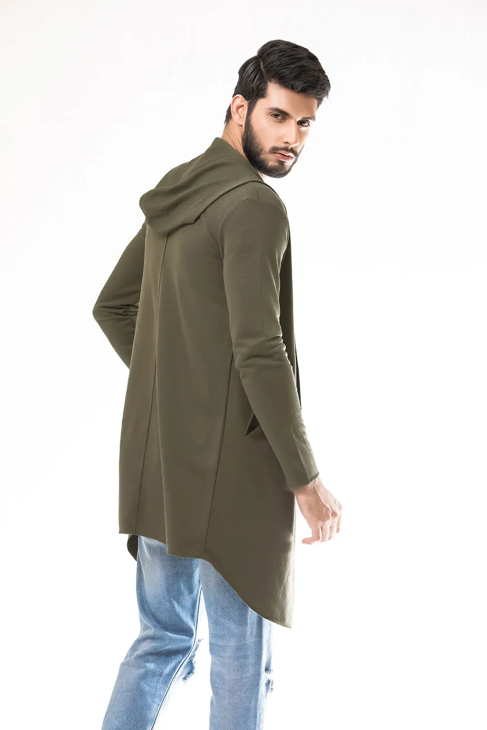 Khaki Green Long Line Hoodie