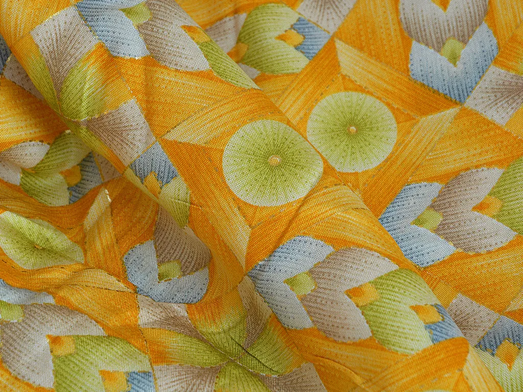 Lemon Yellow Geometric Digital Print Cotton Rayon Fabric