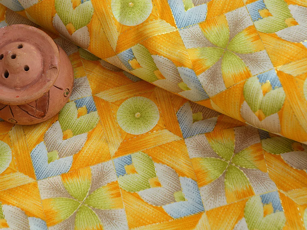 Lemon Yellow Geometric Digital Print Cotton Rayon Fabric