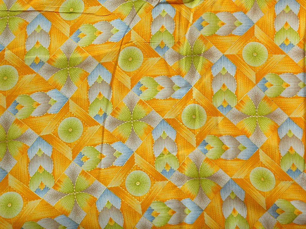 Lemon Yellow Geometric Digital Print Cotton Rayon Fabric