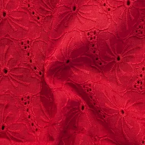 Lipstick Red Floral Cotton Embroidered Hand Dyed Fabric