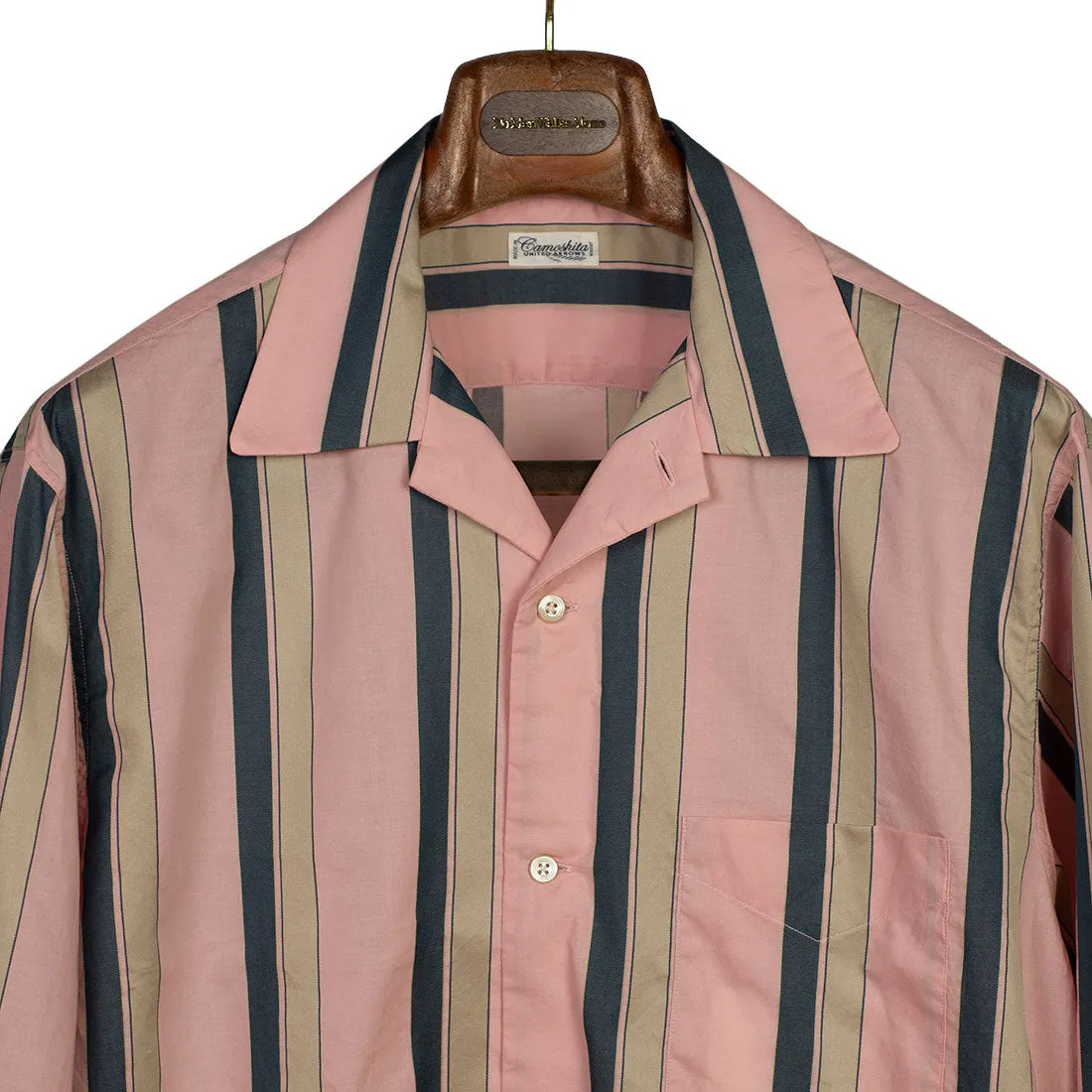 Long sleeve striped shirt in pink, green and tan