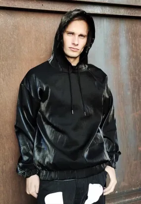 Luminous shiny hoodie shiny silver fabric raver hooded top