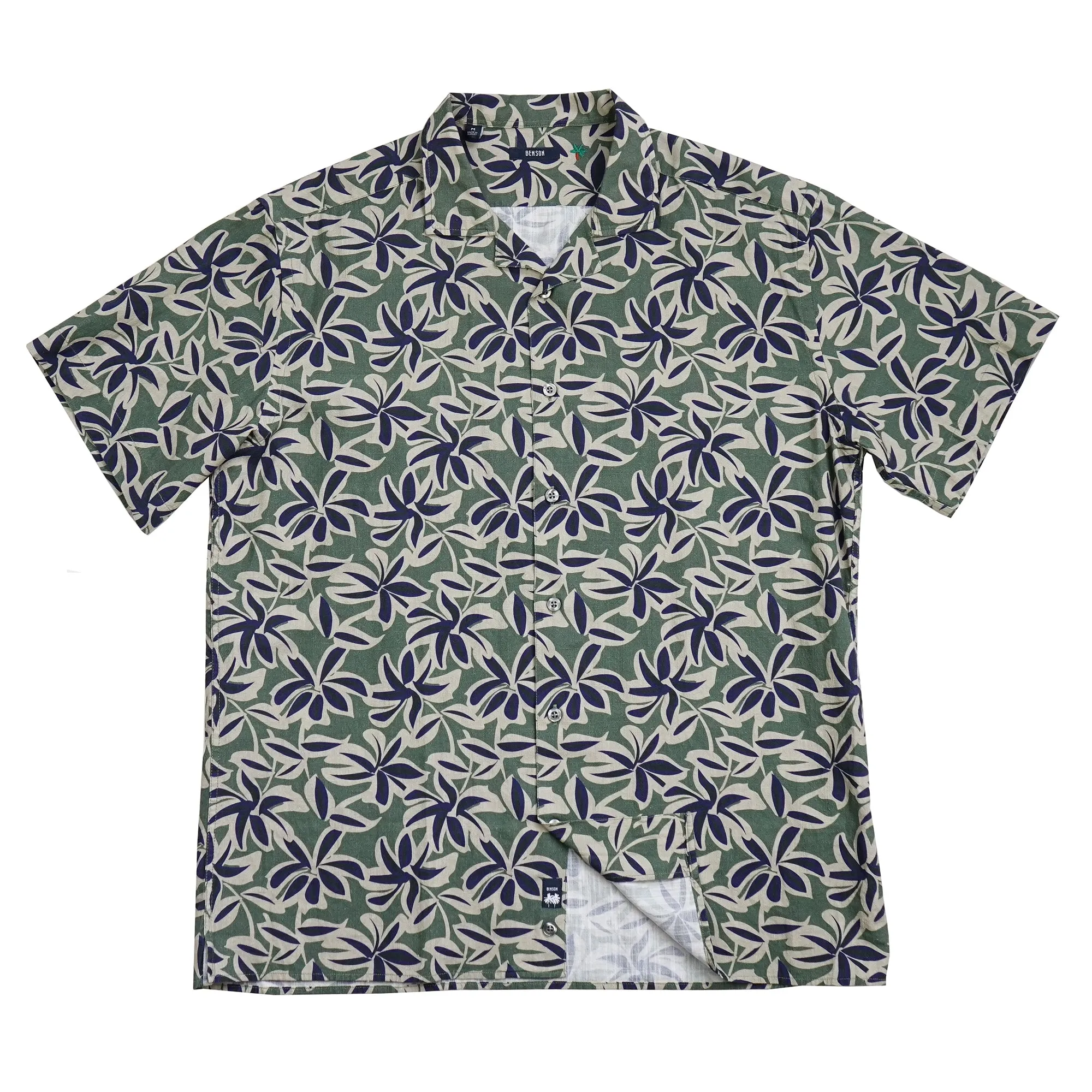 Malibu Navy Green Flowers Button Up