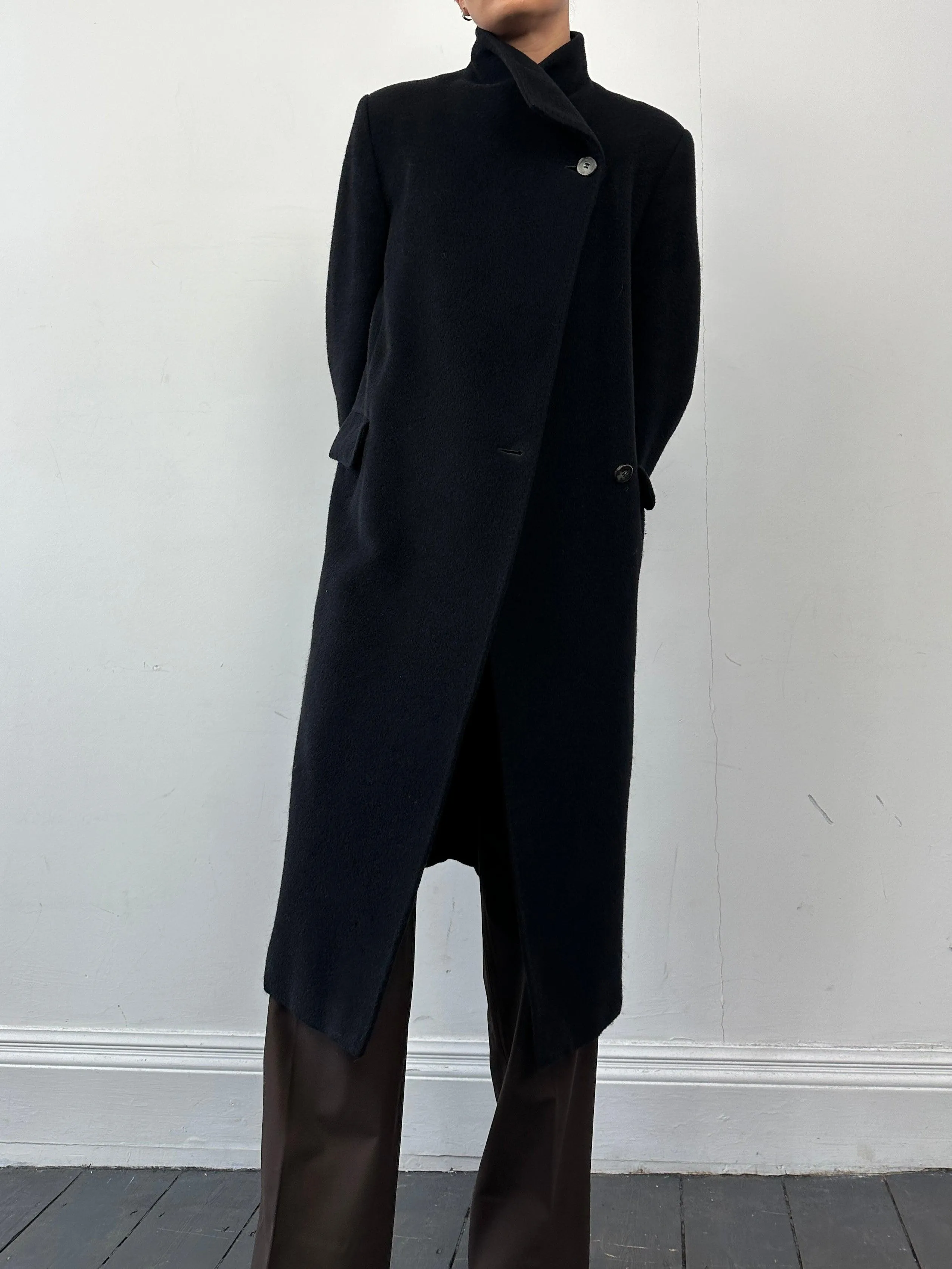 Max Mara Wool Cashmere Minimal High Neck Coat - M