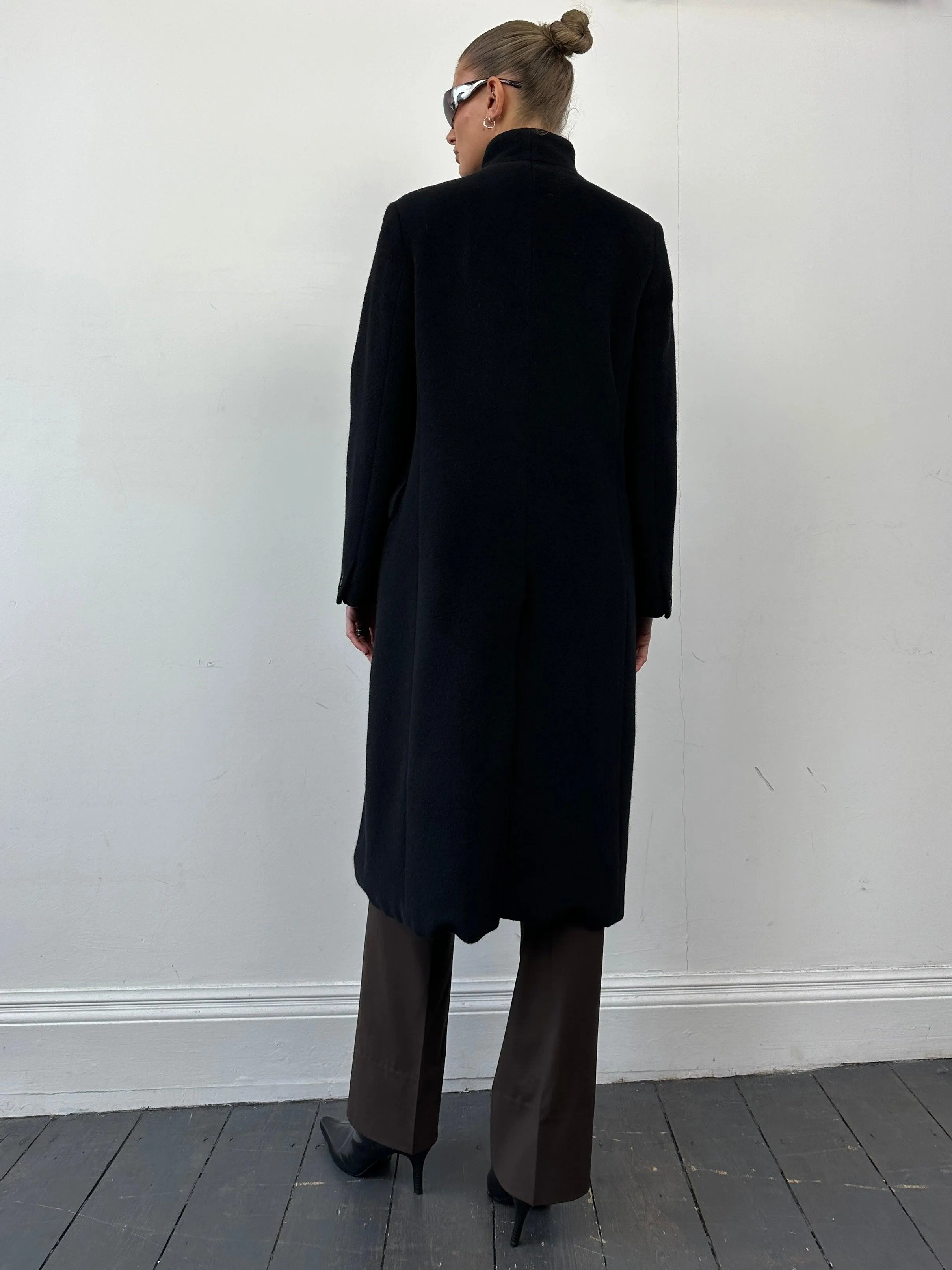 Max Mara Wool Cashmere Minimal High Neck Coat - M