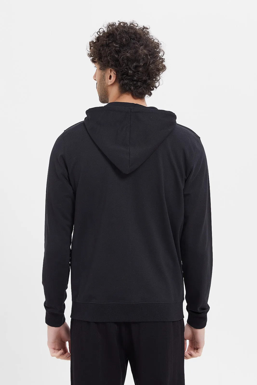 Men Black Zip Hooded Sweatshirt