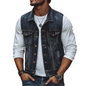 Men's Classic Casual Washed Distressed Denim Vest 78365800K