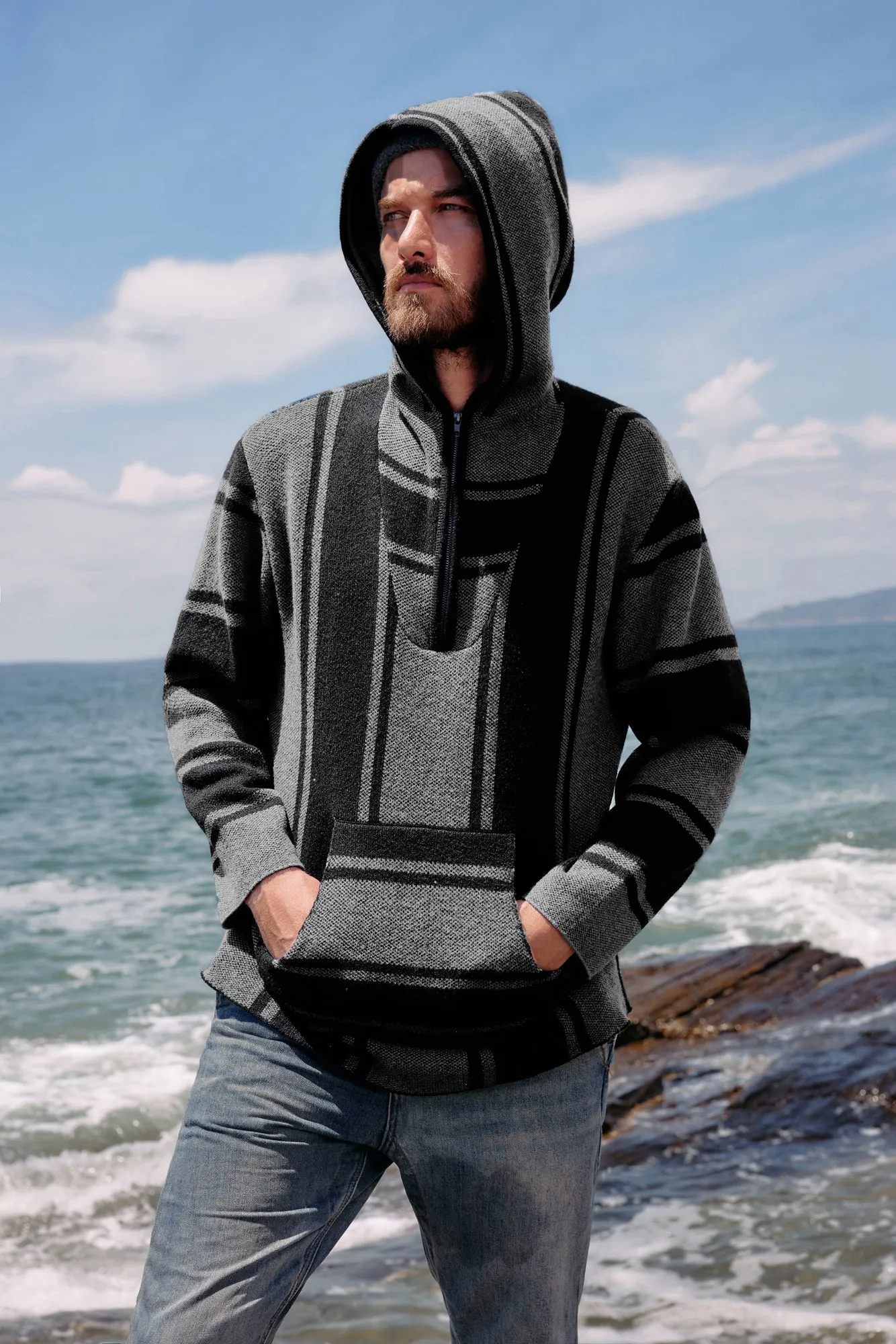 Men's Hoodie Sweater Quarter Zip Stylish Cable Knit Pullover Sweater